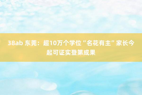 38ab 东莞：超10万个学位“名花有主”家长今起可证实登第成果